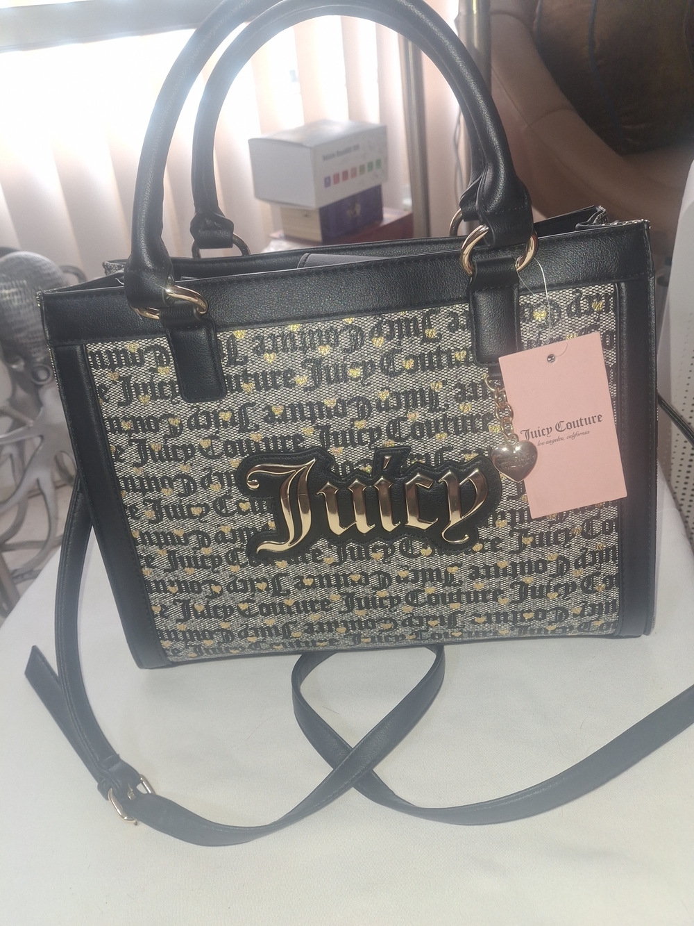 Juicy Couture Black and Gold Logo Monogram Satchel